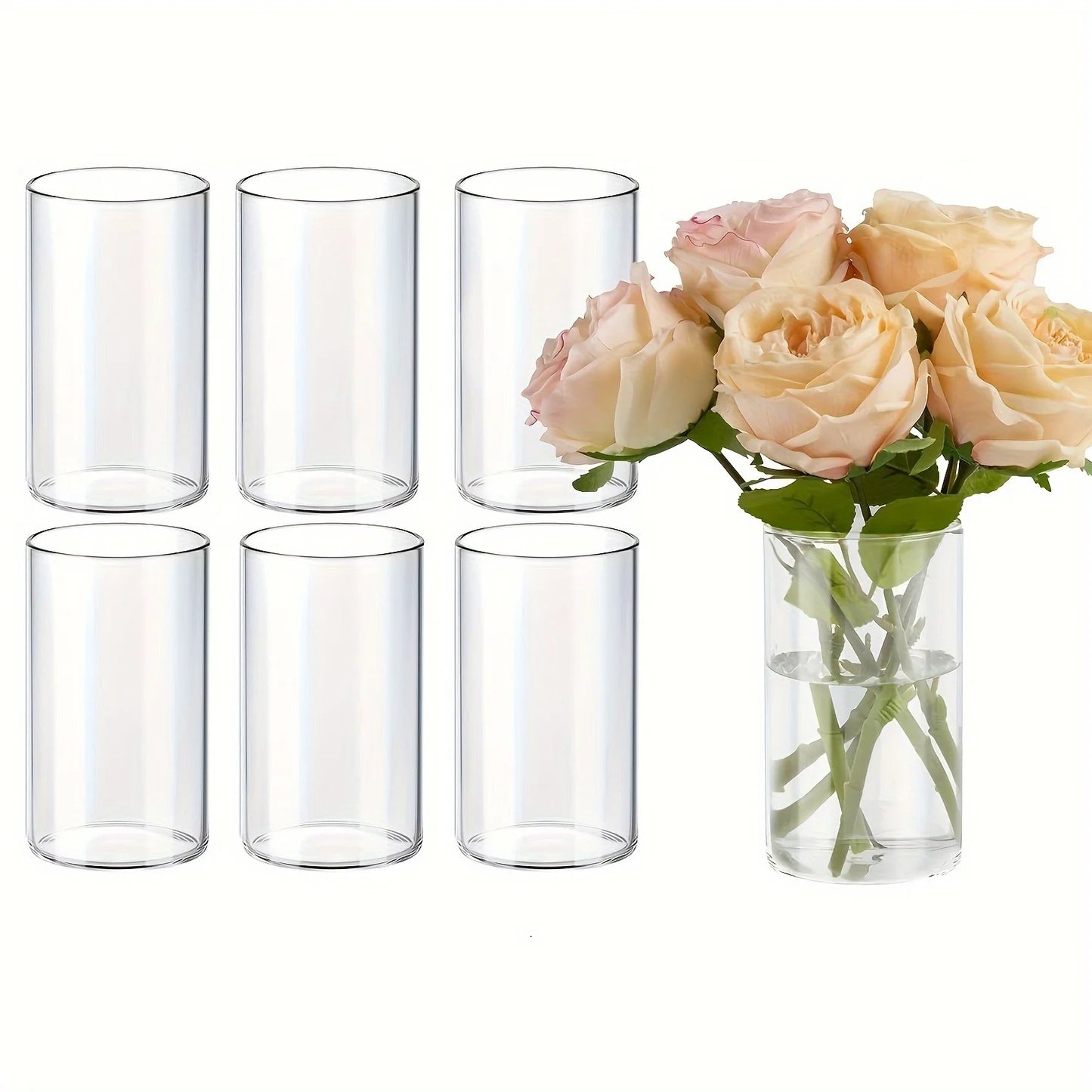 Glass Cylinder Vase, 5.5 英寸, 6 英寸 Tall Clear Vase, Hurricane Candle Holder for Wedding Party Home Decor