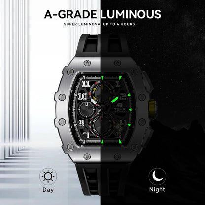 TSAR BOMBA Luxury Tonneau Quartz Watch for Men Japanese Movement, Stainless Steel Case,  Elegant Dress Wristwatch