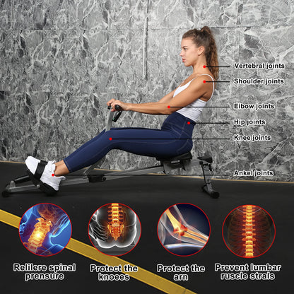 Fitness Rowing Machine Rower Ergometer, with 12 Levels of Adjustable Resistance, Digital Monitor and 260 lbs of Maximum Load, Bl