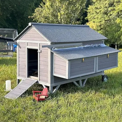 Chicken Coop for 10-12 Chickens with Large Wheels Wooden Large Chicken Coop Spacious Habitat with 4 Perches 4 Nesting