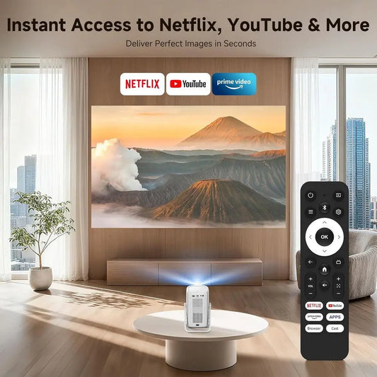 4K Outdoor Projector, 1200 ANSI Lumens, Built-in Apps, Wii & Bluetooth, Auto Projection, Dual-e Stand, Smart Portable with Netfl