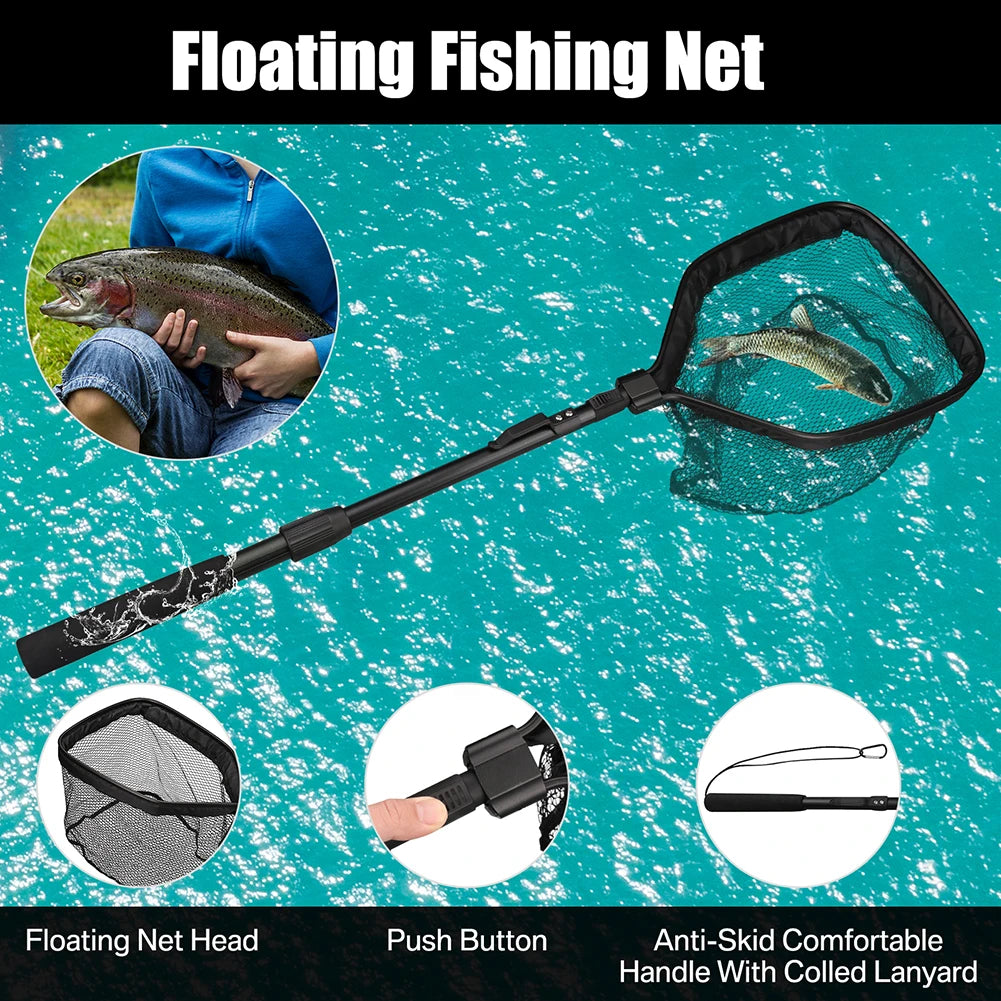 Floating Fishing Net Telescopic & Foldable Fish-Friendly for Salmon Fly Catfish Bass Trout Landing Net Easy Catch & Release
