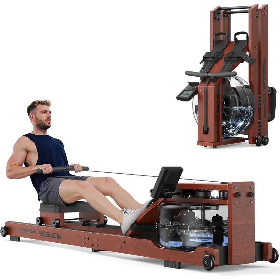 Foldable Water Rowing Machine for Home Gym Fitness Training with 400LBS Weight Capacity Integrated Monitor and Bluetooth APP Co