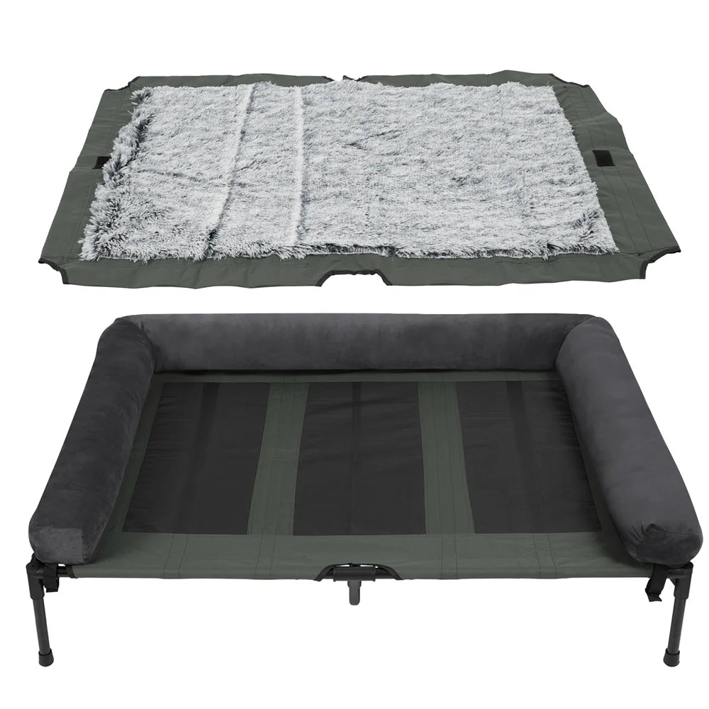 XXL XL Large Dog Bed Outdoor Raised Dog Bed with Cooling Breathable Mat and Soft Plush Mat Pet Puppy Camping Cot for Home Garden
