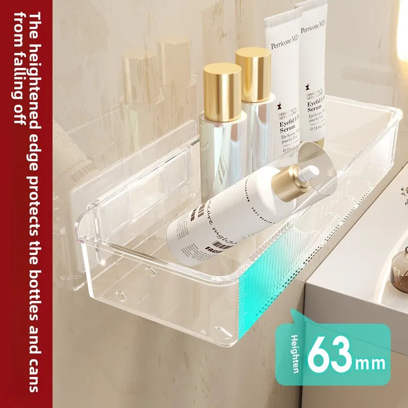 Wall mounted cosmetic and skincare storage rack for bathroom no need for drilling Multi functional kitchebathroom storage rackra