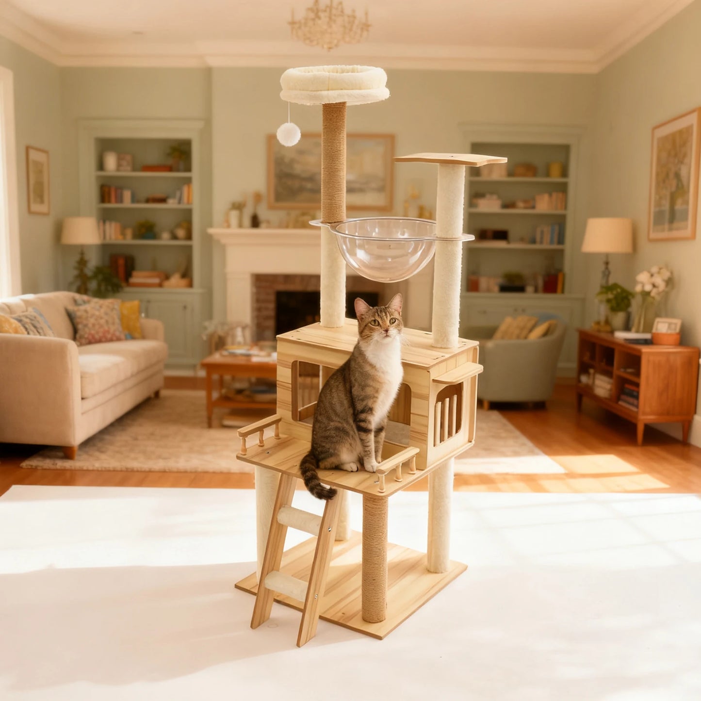 White+wood Cat Tree for Indoor Cats - 50x50x147cm Cat Scratching Climbing Tower, Floor Mount, 12.83kg Net Weight