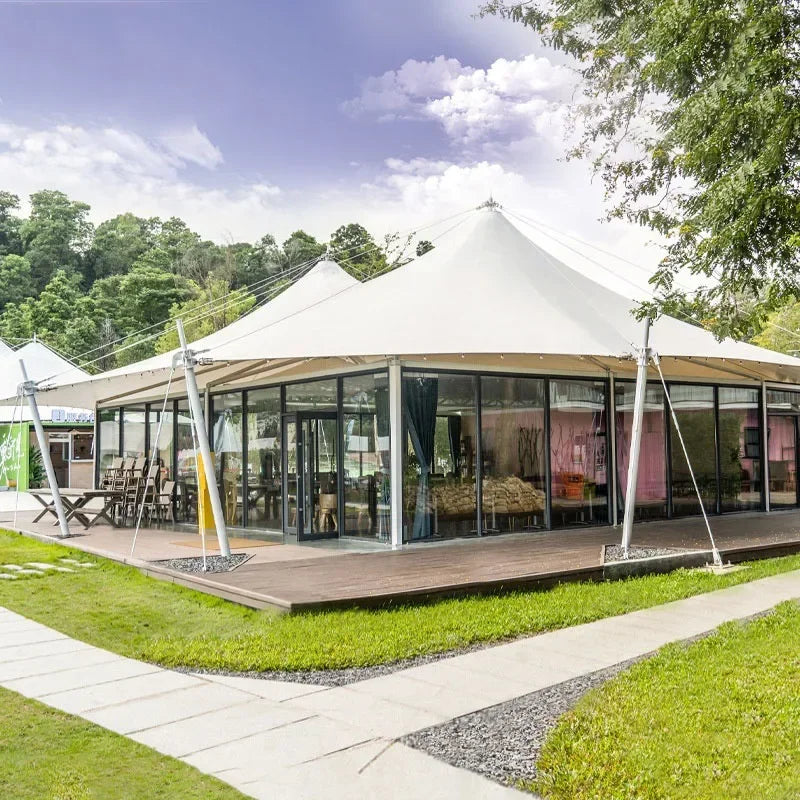 Camp Tensile Membrane Structure Sunshade And Warm Spire Wild Luxury Hotel Tent One Bedroom And One Living Room