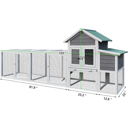 122" large chicken coop with run for 3-5 chickens, duck hen house with nesting box and ramp, rabbit hutch wooden pet cage for ya