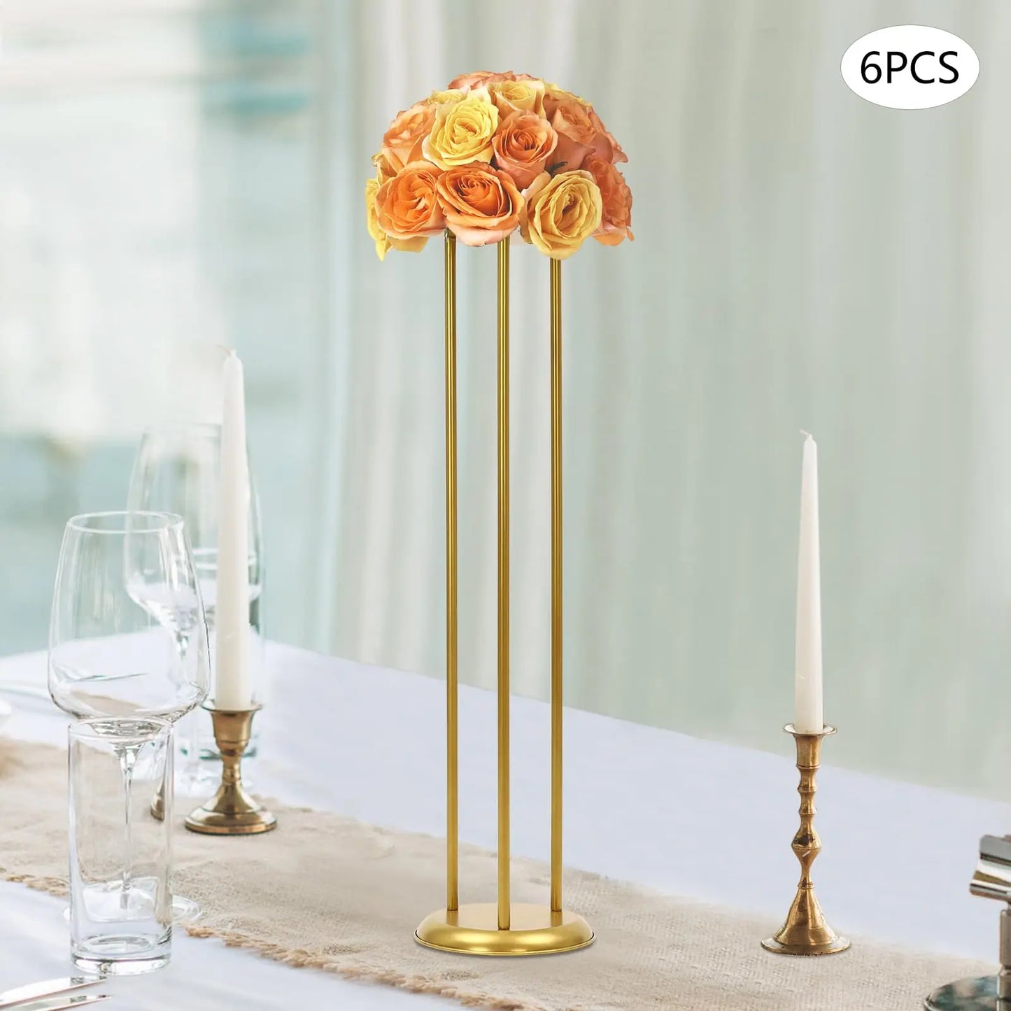 6 Pcs Gold Flower Display Stand, 39.4in Tall Columnar Decorative Fower Rack, Road Lead Centerpiece Vase for Home Event Party Wed