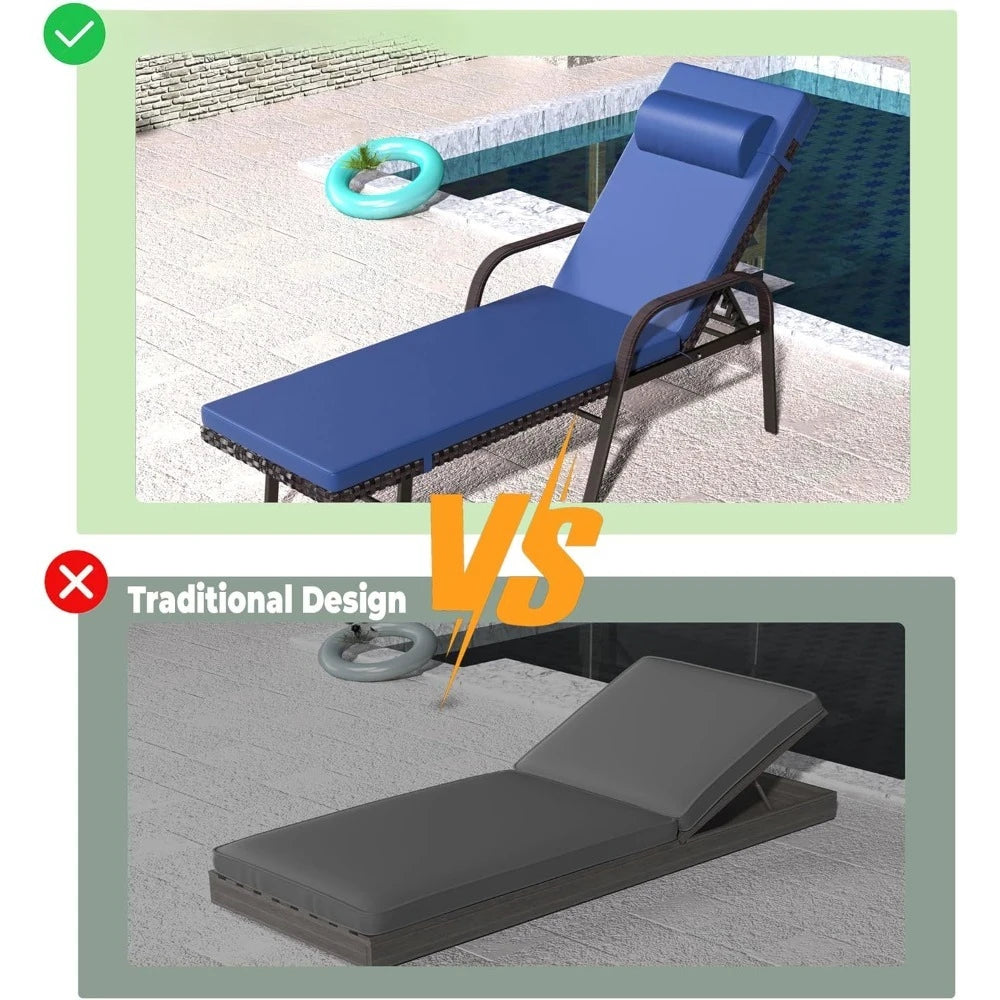 Patio Chaise Lounge Set 3 Pieces Pool Lounge Chairs,Cushioned Outdoor Folding Lounge Chair w/Arm and Rattan Adjustable Backrest
