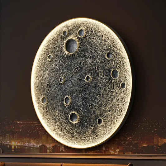 48-Inch LED Moon Wall Light - Plug-In Dimmable Sconce with Remote, 45W Main & 20W Night Light, Meteorite Crater Design, 1.75