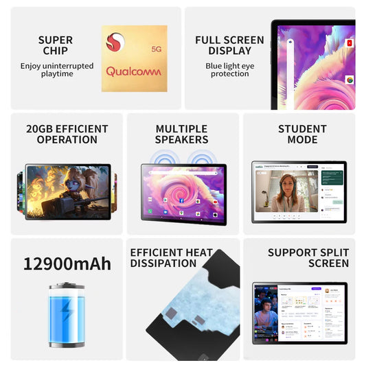 2025 14-inch Android Tablet 13 tablet with 10-core big battery, 16GB RAM, 1TB storage, 5G dual SIM support, 12900mAh ultra-lo