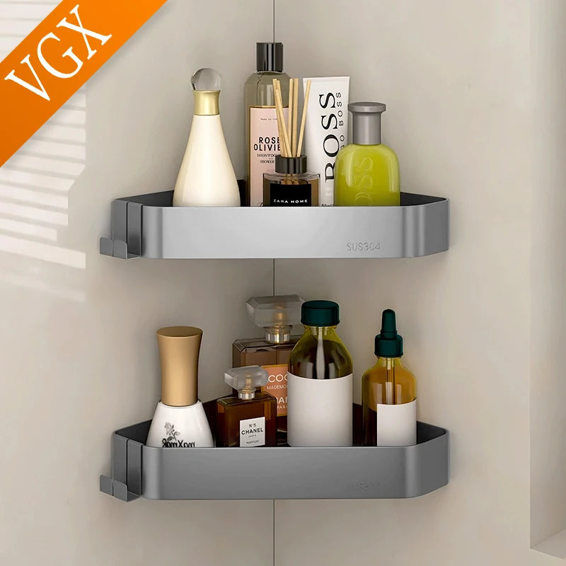 VGX Bathroom Shelf Shower Trangle Shelfes Corner Storage Rack Wall Mounted Shelves Stainless Steel Basket Kitchen Accessories