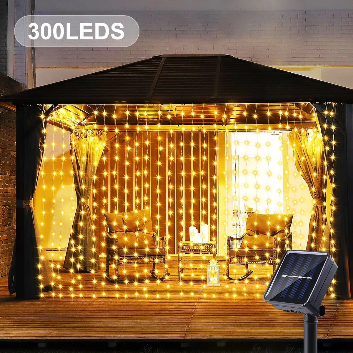1pc Solar Curtain String Lights Outdoor Fairy Lights Solar Powered Twinkle String Lights 8 Modes For Home Garden Patio Decor