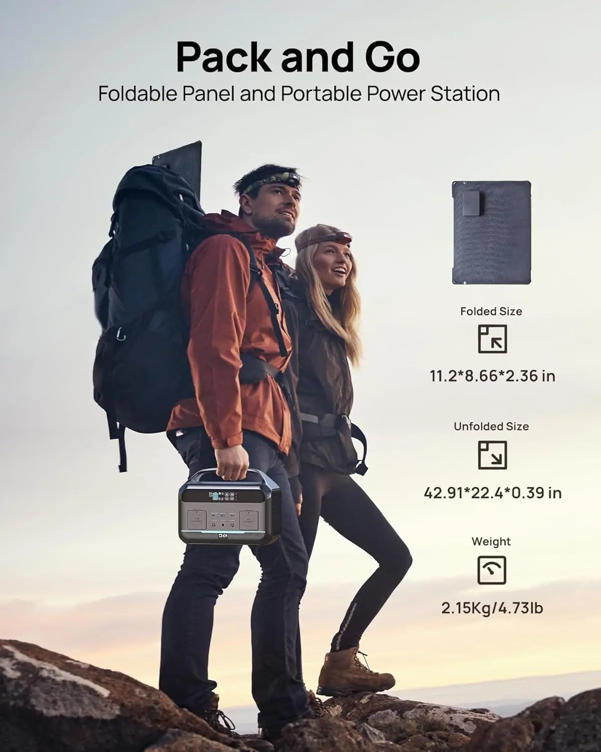 Portable Power Station 600W (1200W Surge) with 100W Solar Panel Included, 576Wh LiFePO4 Electric Generator, 1Hr, Customized