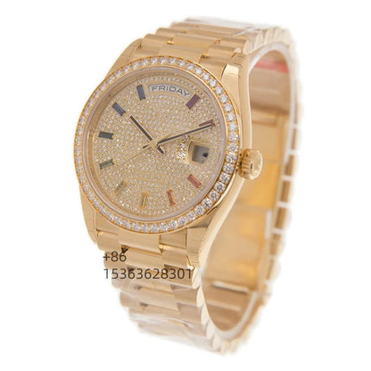 2026 Top Luxury Full Diamond Men's Gold Coloured Gemstone Automatic Mechanical Watch Hip Hop Business High End Vacations Watch