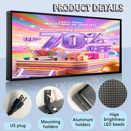 Outdoor P5 Full Color LED Display 65"x34" WiFi Programmable Digital Board, Bright Waterproof Advertising Sign for Shop Business