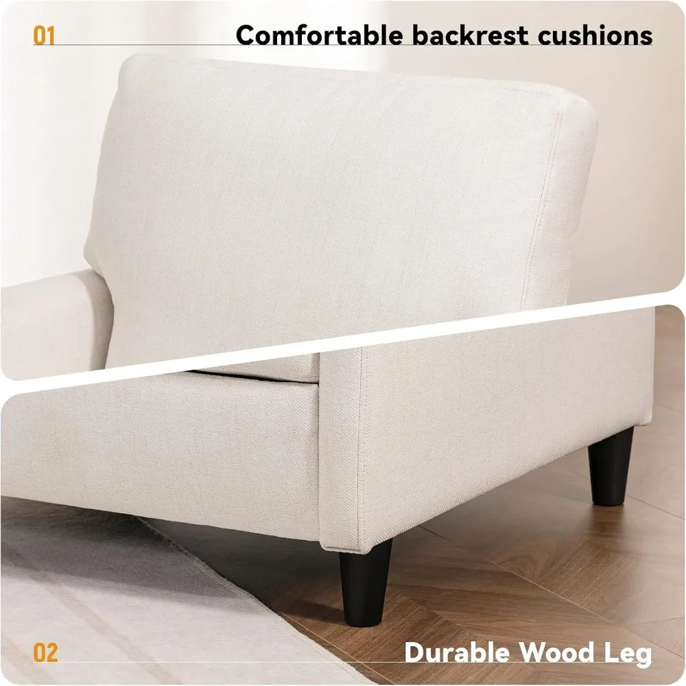 Mid-Century Accent Chair, Modern Upholstered Linen Fabric Chair with Thick Cushion & Solid Legs, Comfy Single Sofa Armchair