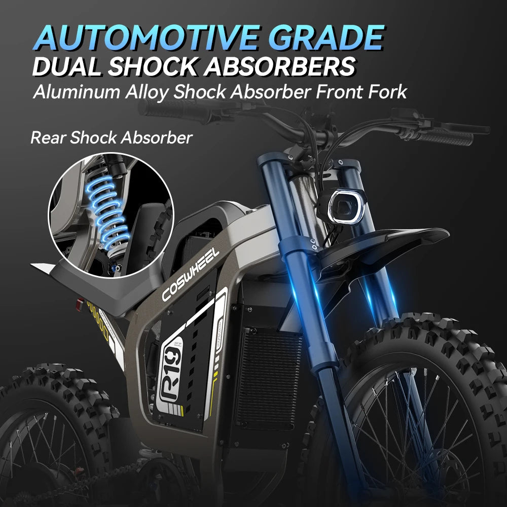 COSWHEEL Adult Electric Bicycle 70V 40Ah 3000W Power Motor Electric Bike 19"*2.75 High-Strength Off-Road Tires Mountain E-bike