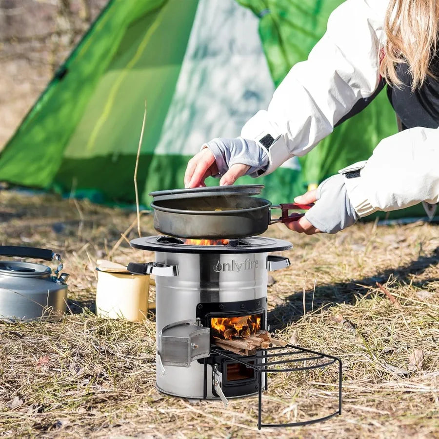Outdoor Portable Wood Burning Camp Stove with Large Stainless Steel Design for Efficient Cooking and Survival Needs Ideal for C