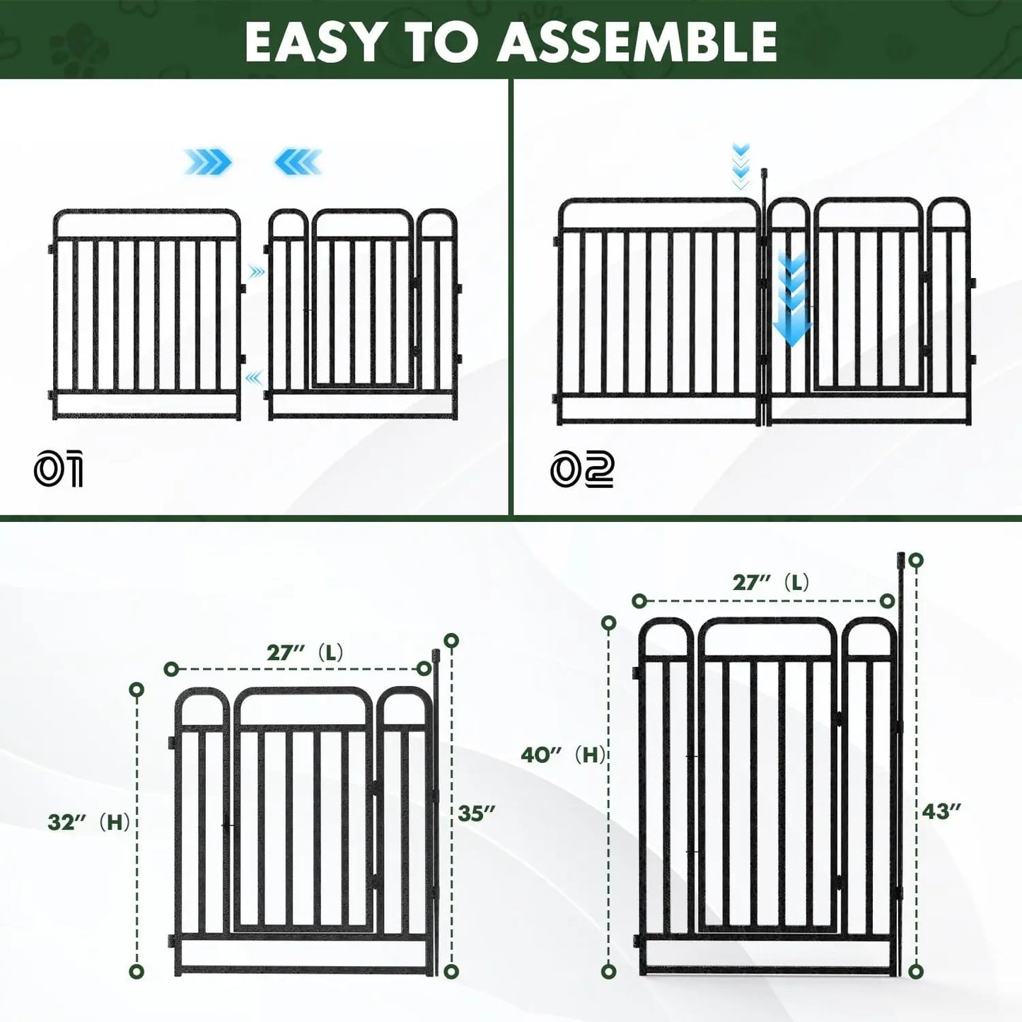 40" Height Dog Fence with 16 Panels, Portable Handle & Strap, Easy Setup for Indoor and Outdoor Pet Use