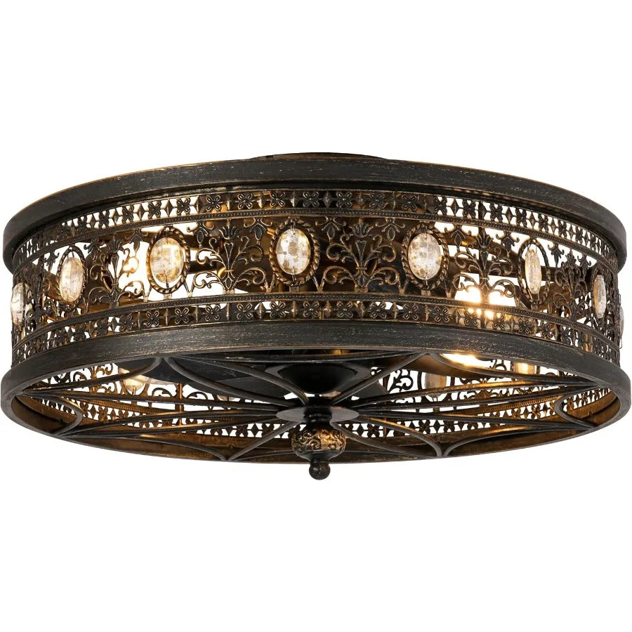 Caged Ceiling Fans with Lights Vintage Victorian Rustic Crystal Fandelier Low Profile Flush Mount Small Enclosed Bladeless Ceil