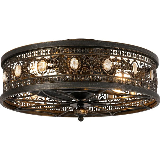 Caged Ceiling Fans with Lights Vintage Victorian Rustic Crystal Fandelier Low Profile Flush Mount Small Enclosed Bladeless Ceil