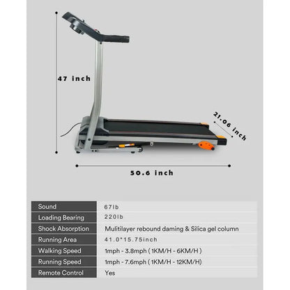 Folding Treadmill 2.5HP 12KM/H, Foldable Home Fitness Equipment with LCD for Walking & Running, Cardio Exercise Machine, 4 Incli
