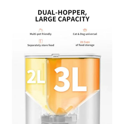 Automatic Cat Feeder with 1080P HD Camera and Night Vision for Cats Dogs Double Hopper Pet Feeder with 2-Way Audio Wireless Pum