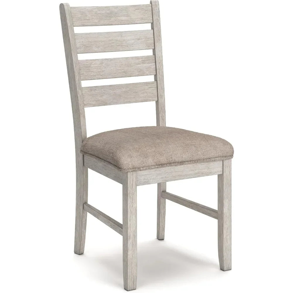 Dining Room Table Set with 6 Upholstered Chairs, Whitewash