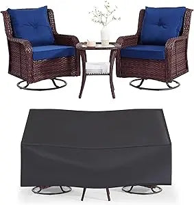 Patio Furniture Sets, 3 Pieces Wicker Outdoor Furniture - 360 Degree Swivel Rocking Chairs and Rattan Side Table for Garden,Porc