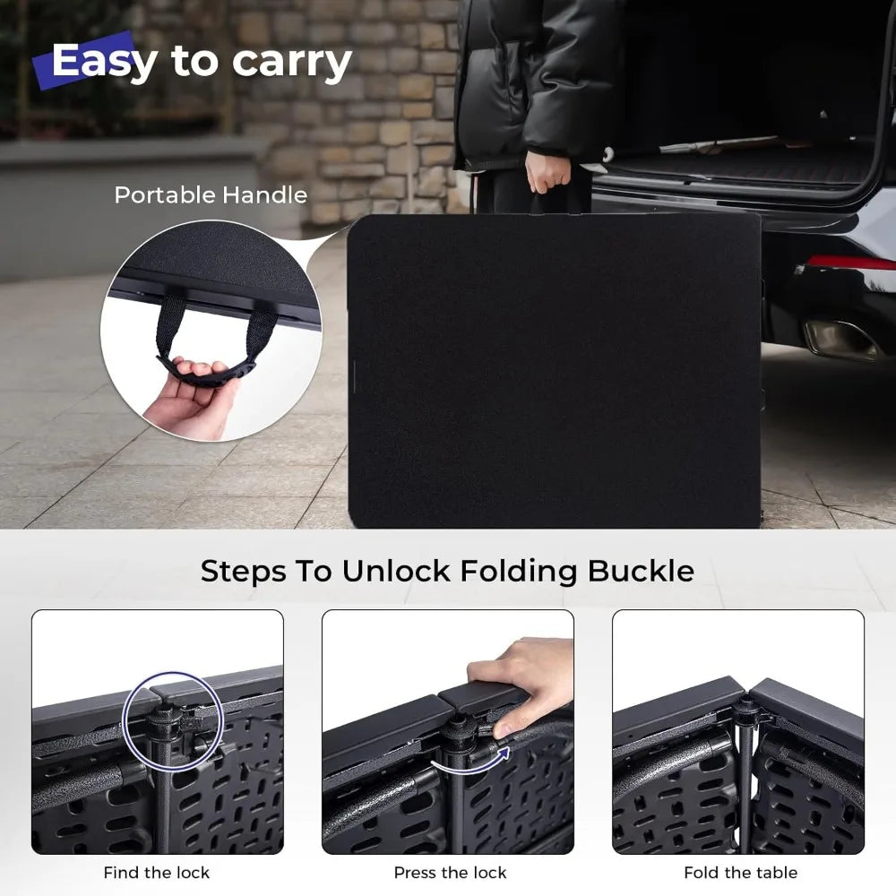 Folding Table 6ft Portable Heavy Duty Plastic Fold-in-Half 6 Foot Foldable Table Utility Dining Indoor Outdoor with Carrying Han