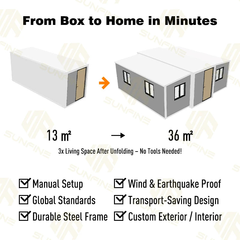 Mobile Prefabricated Prefab Tiny House Modular Home Portable Two Bedroom 20Ft Container Expandable House With Triangular Roof