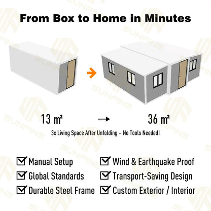 Mobile Prefabricated Prefab Tiny House Modular Home Portable Two Bedroom 20Ft Container Expandable House With Triangular Roof