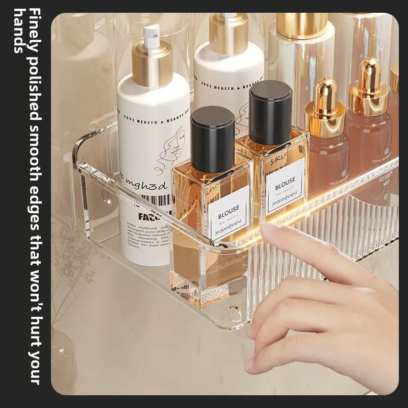 Wall mounted cosmetic and skincare storage rack for bathroom no need for drilling Multi functional kitchebathroom storage rackra