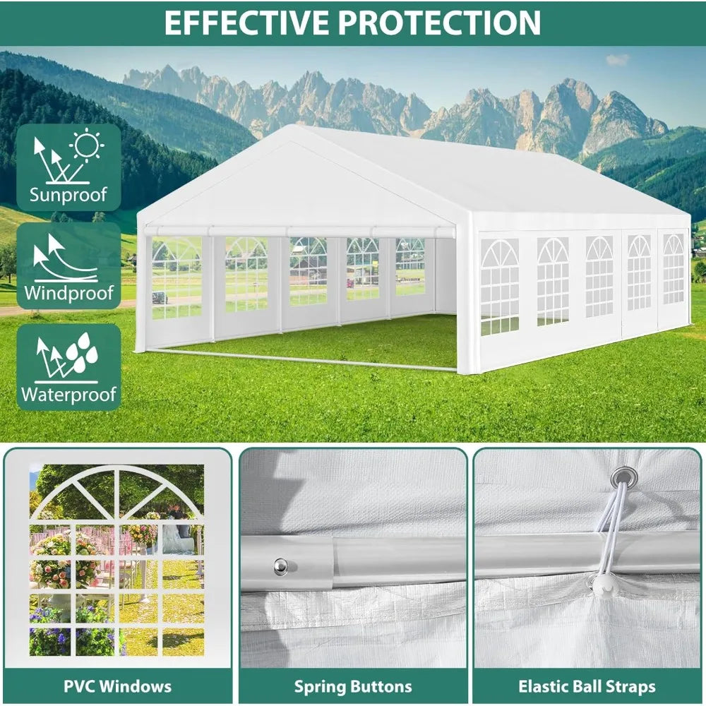 20X32 FT Party Tent Heavy Duty, Outdoor Large Wedding Tent Event Shelter with Carry Bags & Removable Sidewalls, Outdoor Canopy