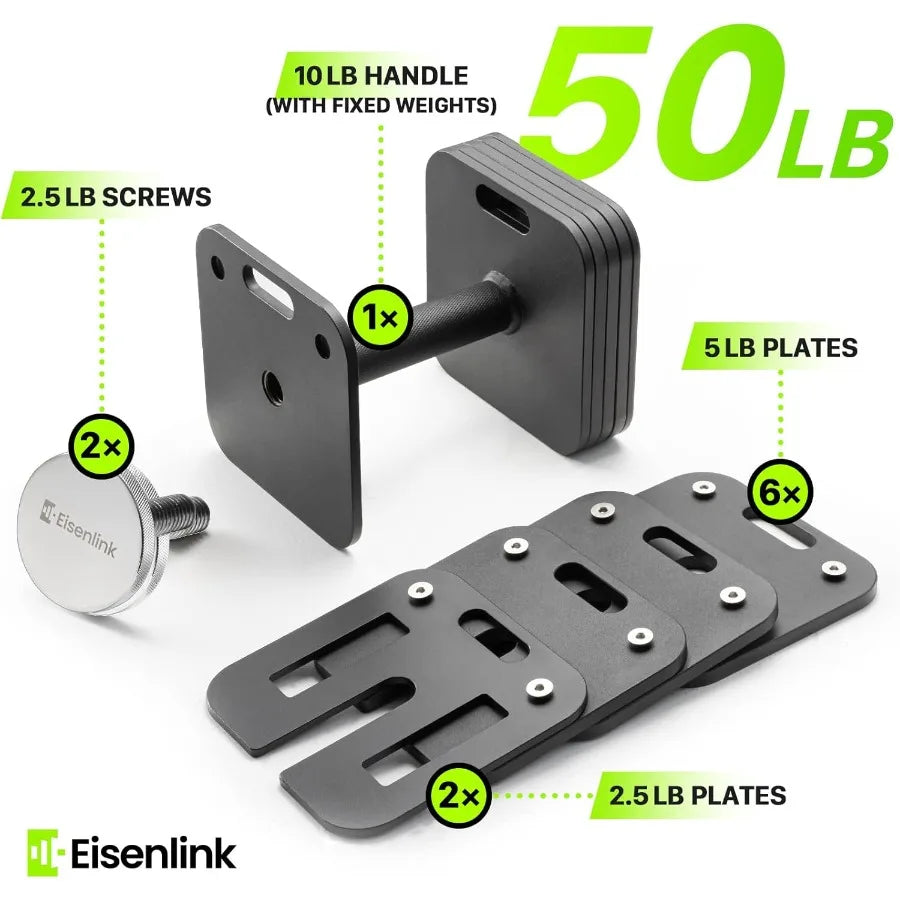 Adjustable Dumbbell Set, 10-50LB x2, 5lb Increments, Quick-Lock Square Weight Dumbbells for Home Gym Fitness