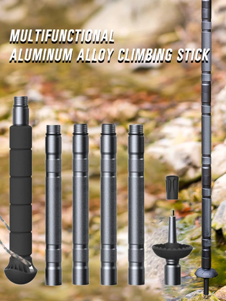 Trekking Poles Multifunctional Lightweight Foldable Aluminum Alloy Alpenstock Outdoor Camping Hiking Stick Self Defense Stick
