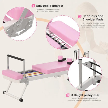 Foldable Pilates Reformer Machine with Springs Resistance for FullBody Home Workouts Adjustable Fitness Equipment Suitable for
