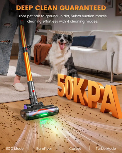 550W Cordless Vacuum Cleaner, 50kPa Suction, 80min Battery, Anti-Tangle Brush for Carpet & Pet Hair