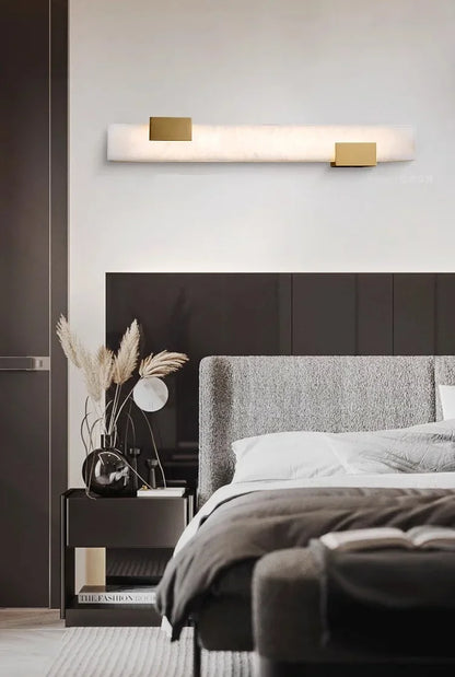 Simple All Copper Long Marble Wall Lamp Aisle Staircase Bedroom Headboard Background  LED Wall Light Fixture Indoor Decor Lustre