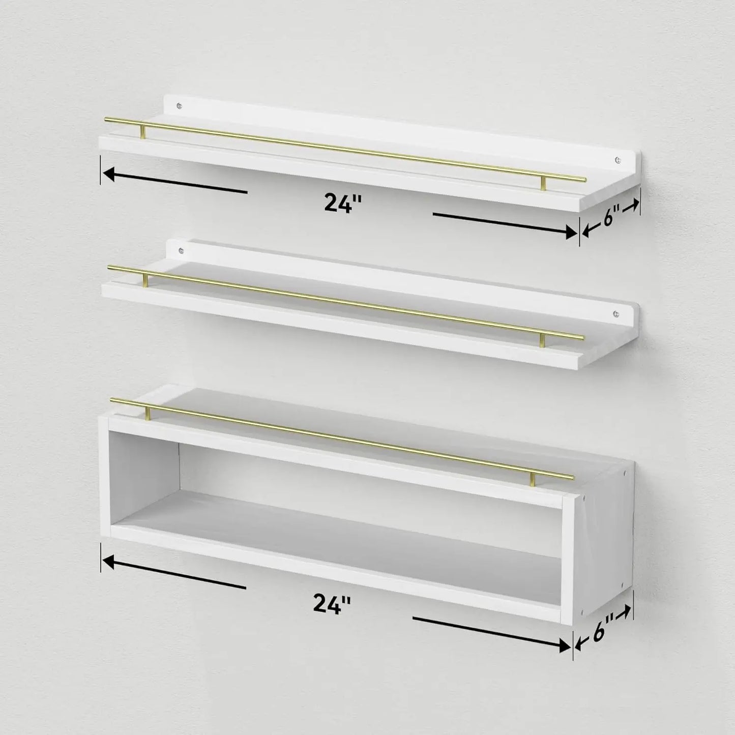 24 Inch Floating Cube Shelves with Metal Rail, Wall Storage Organizers for Bathroom Decor and Living Room