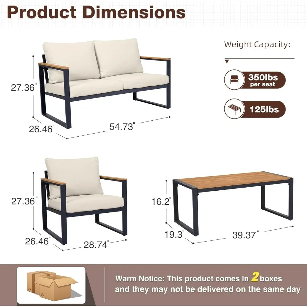 4-Piece Metal Patio Set with Coffee Table & Washable Cushions, Outdoor Conversation Furniture