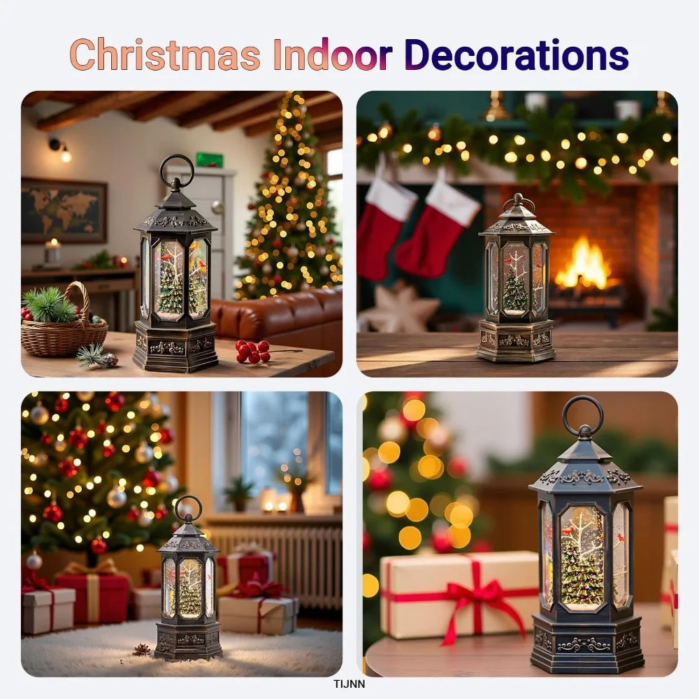 Illuminated Christmas Snow Globe with Glitter and Music, USB/Battery Powered, Featuring Cardinals in the Enchanted Forest