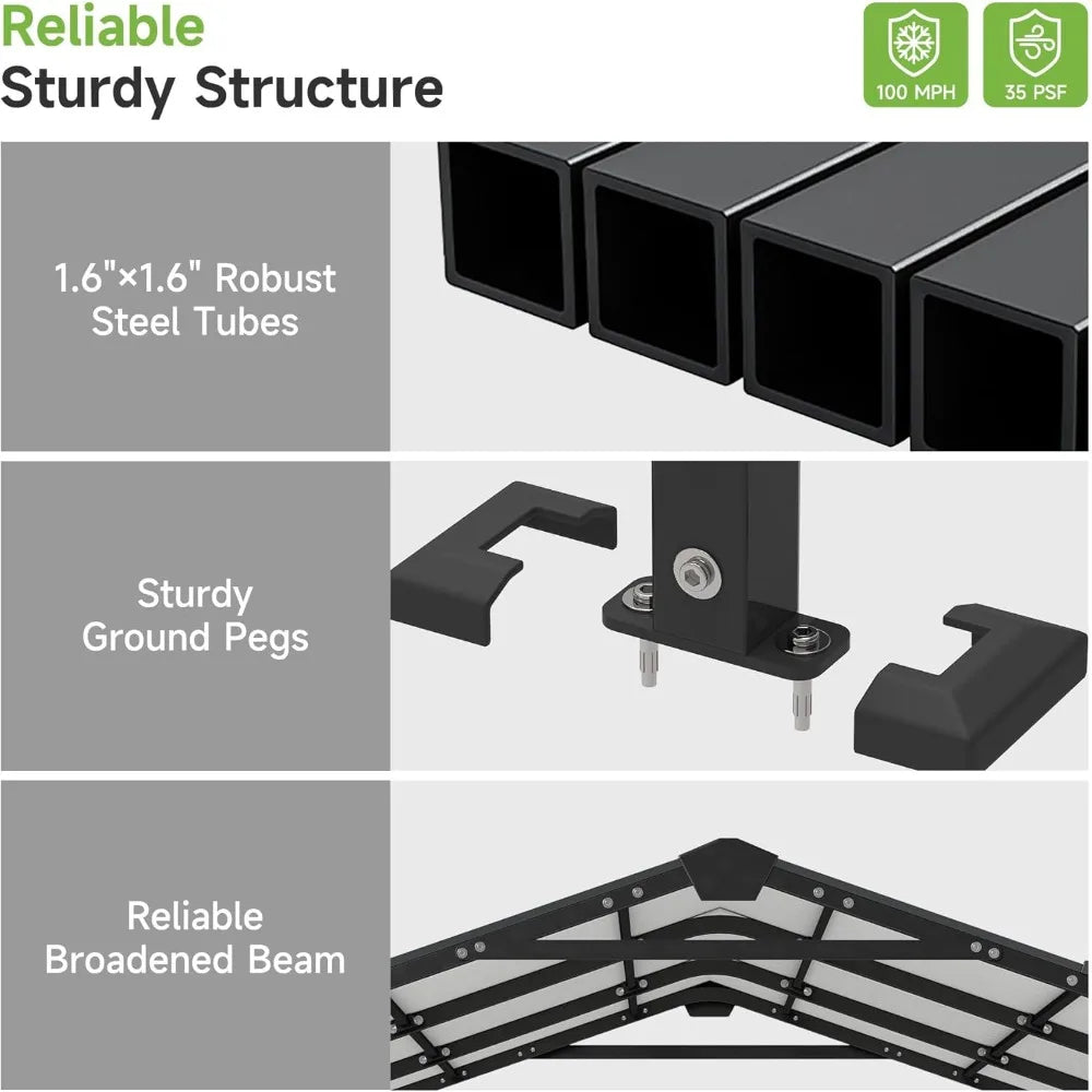 10×15FT Metal Carport, Heavy Duty Car Port, All-Weather Outdoor Storage Trucks,Boats,Cars,Galvanized Steel Roof, Vertical Stripe