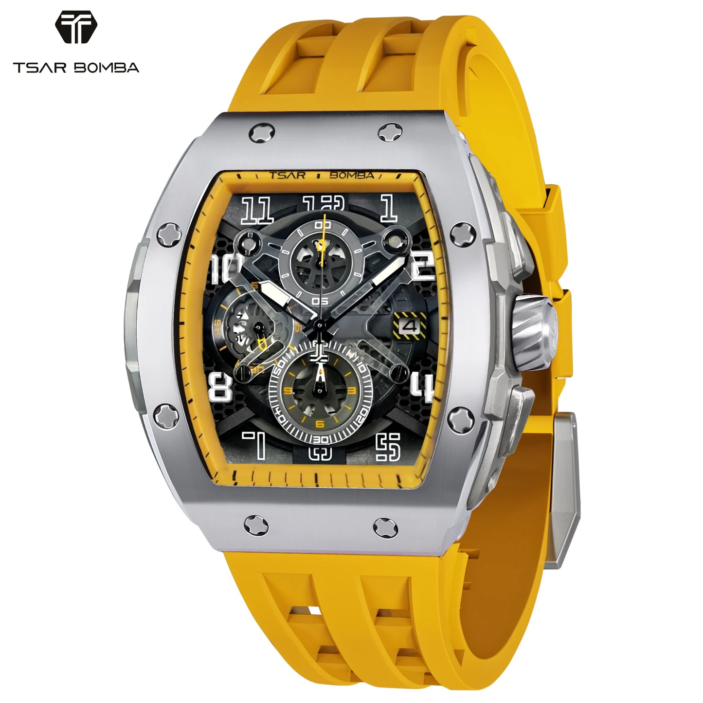 TSAR BOMBA Men’s Quartz Watch, Stainless Steel Case, Japanese Movement, Chronograph Date, Sapphire Crystal, 50M Water Resistant