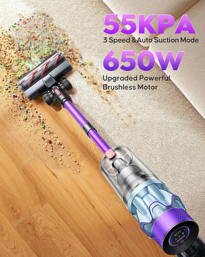 Cordless Vacuum Cleaner 70min/650W/55KPA with Auto Mode, Wall Mount & Fragrance for Hardwood Floor/Car/Pet
