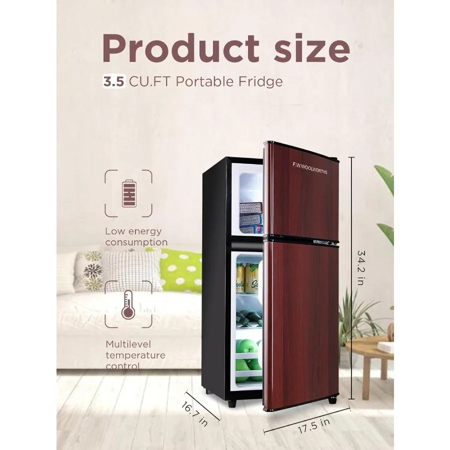 3.5 Cu.Ft Mini Fridge with Freezer Compact Refrigerator with 2 Doors for Office Kitchen Dorm and Bedroom Small Fridge with 7 Le