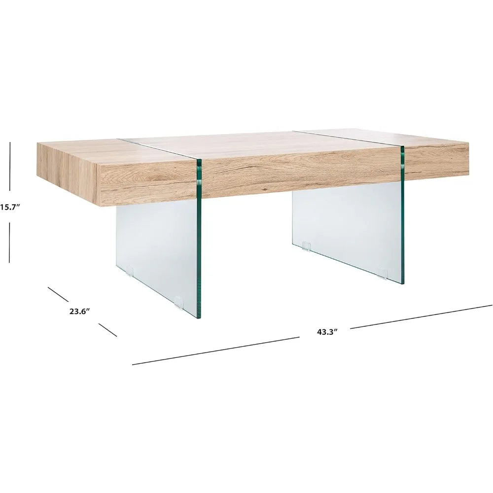 Home Collection Jacob Modern Rectangular Floating Coffee Table COF7001C, 43.3" W x 23.6" L x 15.7" H, Natural/Glass Legs