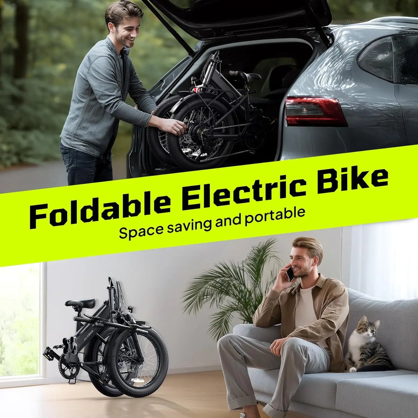 TST F00B Folding Electric Bike, 1000W motor, 36V 7.8Ah removable battery, 40 miles range, 25 MPH, 20" fat tires,rear rack.